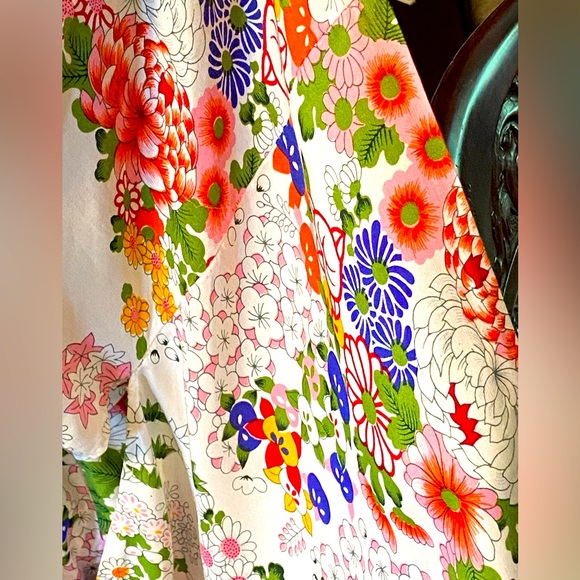 Vintage Kimono Belted Robe, No Tag Polyester/Rayon?, S/M Bright Japanese Floral - Picture 7 of 7